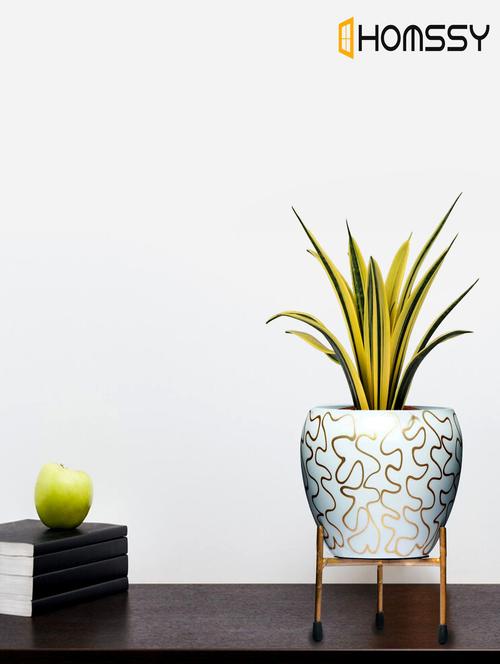 homssy printed metal planter with tripod stand white & golden rust free designer with stand for decor (plants not included) - 21017882 - Very Small Image - 1