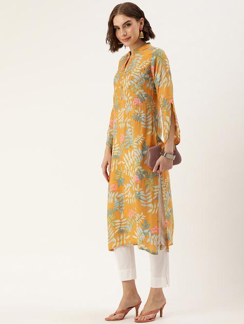 yellow rayon straight kurta - 21018128 - Very Small Image - 1