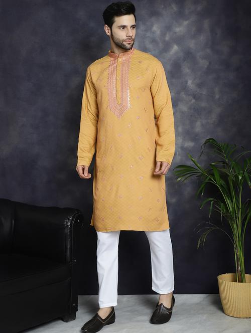 orange silk blend kurta churidar ethnic wear set - 21018276 - Very Small Image - 1