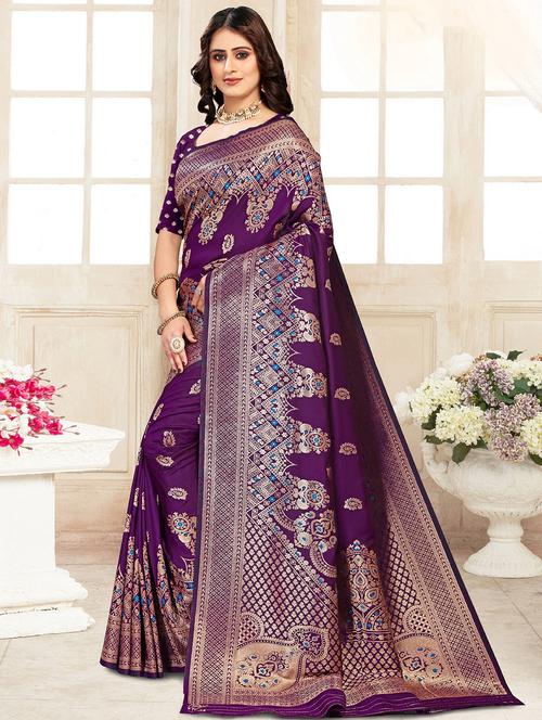 purple silk banarasi saree with blouse - 21019148 - Very Small Image - 1