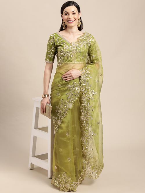neo mint embroidered saree with blouse - 21019229 - Very Small Image - 1