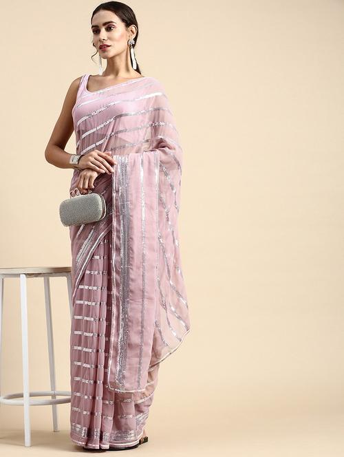 women lavender sequin work georgette saree with blouse - 21019330 - Very Small Image - 1