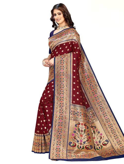 maroon silk patola saree with blouse - 21019460 - Very Small Image - 1