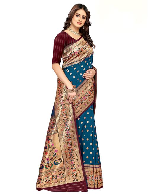 light blue silk patola saree with blouse - 21019463 - Very Small Image - 1