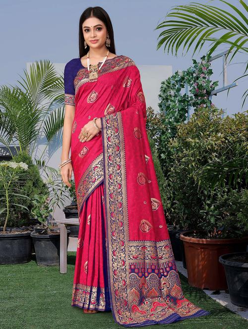 red silk banarasi saree - 21019520 - Very Small Image - 1