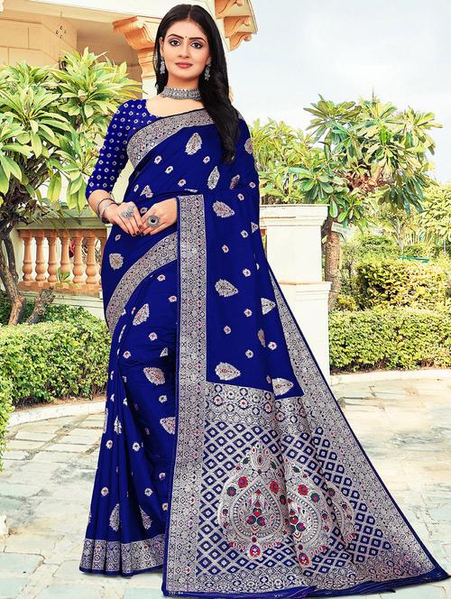blue silk banarasi saree with blouse - 21019609 - Very Small Image - 1