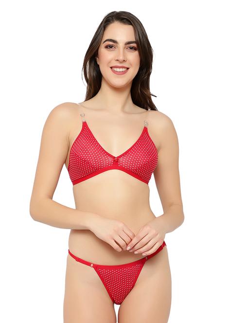 red cotton blend bras and panty set - 21021770 - Very Small Image - 1