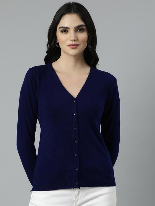 women solid acrylic cardigan - 21023520 - Very Small Image - 1