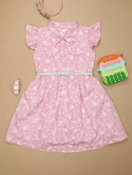 girls round neck printed frock - 21024011 - Very Small Image - 1
