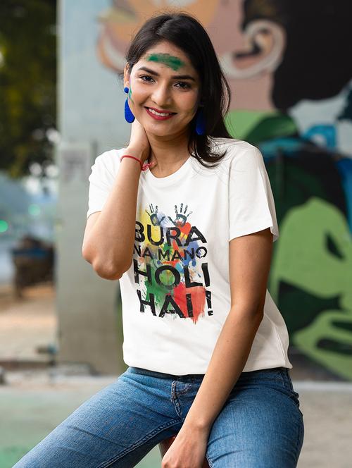 women round neck graphic print holi t-shirt - 21024247 - Very Small Image - 1