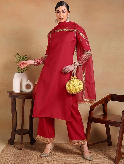 women red kurta pant set with dupatta - 21024533 - Very Small Image - 1