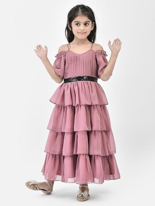 girls solid layered georgette frock - 21024652 - Very Small Image - 1