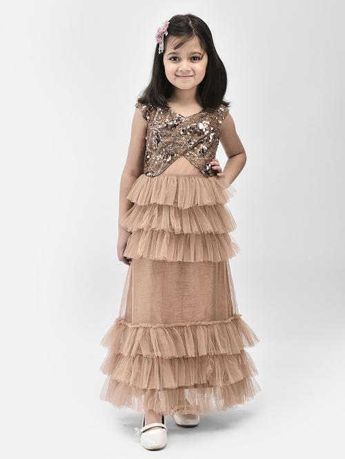 nude brown sequins layered detailed frock - 21024660 - Very Small Image - 1
