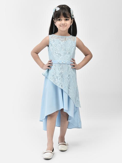 light blue self design detailed frock - 21024669 - Very Small Image - 1