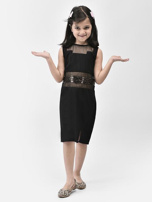 girls solid black sequins detailed dress - 21024675 - Very Small Image - 1
