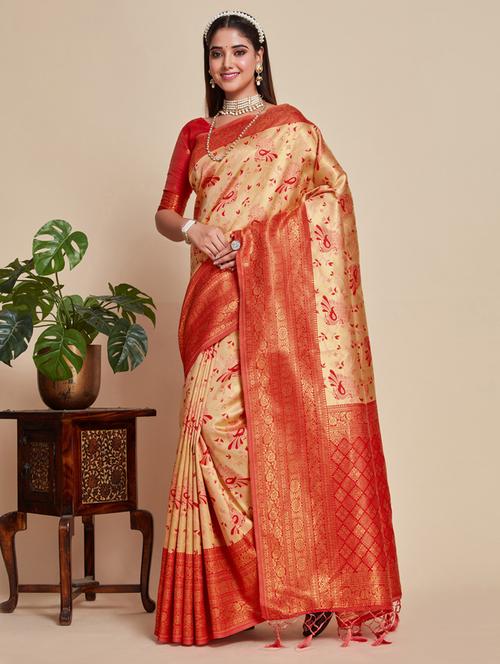 orange art silk kanjivaram saree - 21024742 - Very Small Image - 1