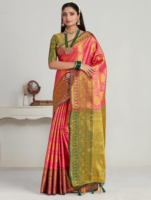 pink art silk kanjivaram saree with blouse - 21024768 - Very Small Image - 1