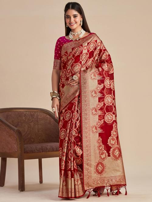 women red self design banarasi saree with blouse - 21024817 - Very Small Image - 1
