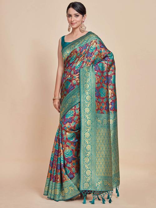 purple art silk kanjivaram saree with blouse - 21024894 - Very Small Image - 1