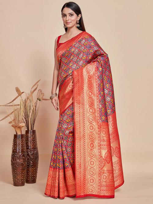 blue art silk patola saree with blouse - 21024916 - Very Small Image - 1