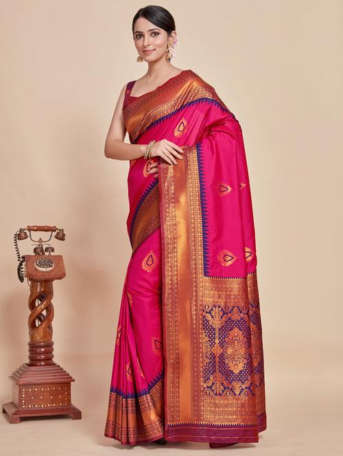 pink art silk kanjivaram saree with blouse - 21024966 - Very Small Image - 1