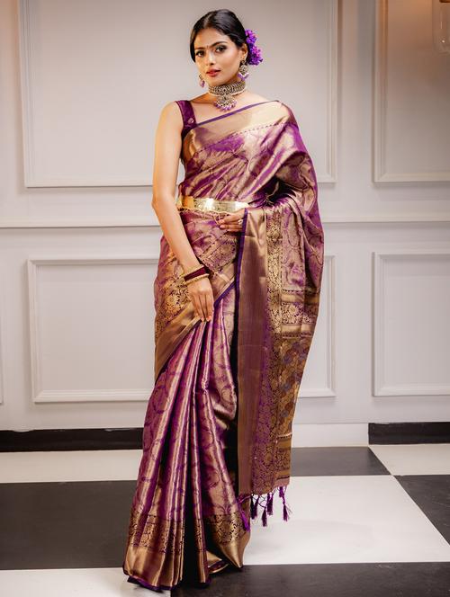 purple art silk kanjivaram saree - 21025063 - Very Small Image - 1