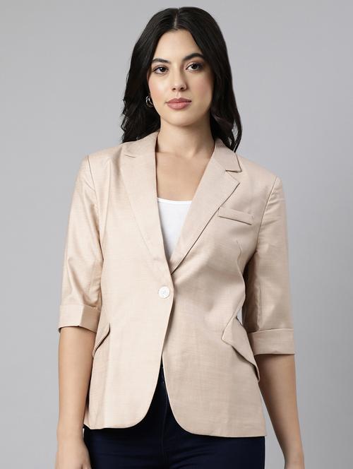 beige cotton blend single breasted blazer - 21025202 - Very Small Image - 1