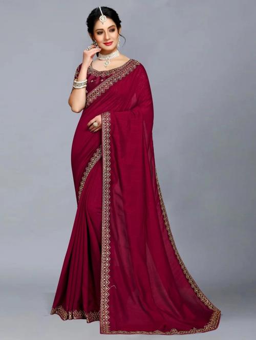 women solid with bordered saree with blouse - 21026726 - Very Small Image - 1