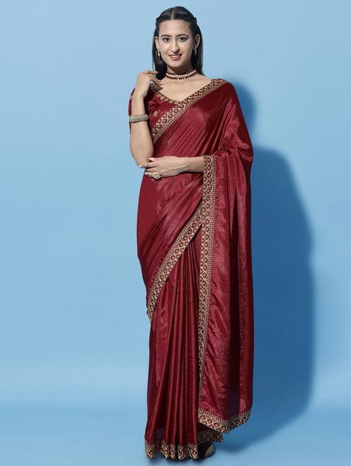 women solid with bordered saree with blouse - 21026729 - Very Small Image - 1