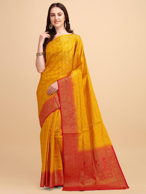 yellow banarasi saree with blouse - 21028747 - Very Small Image - 1