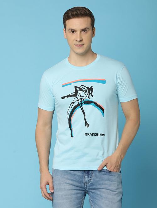 light blue cotton front print tshirt - 21028960 - Very Small Image - 1