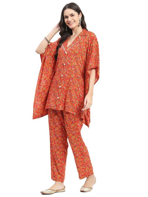 women printed kaftan and trouser co-ord set - 21029660 - Very Small Image - 1