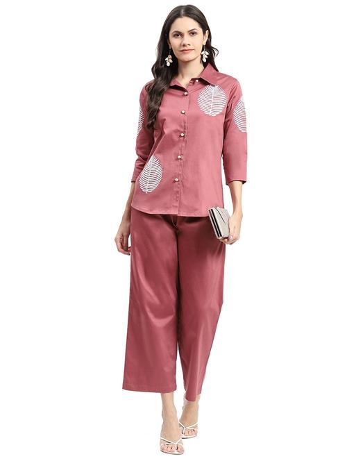 women peach shirt collar co-ord sets - 21029758 - Very Small Image - 1