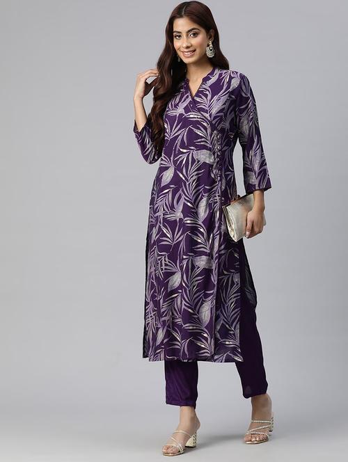 purple kurta pant set - 21031198 - Very Small Image - 1