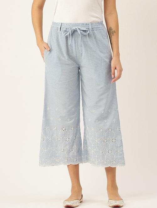 blue cotton flared palazzo - 21031327 - Very Small Image - 1