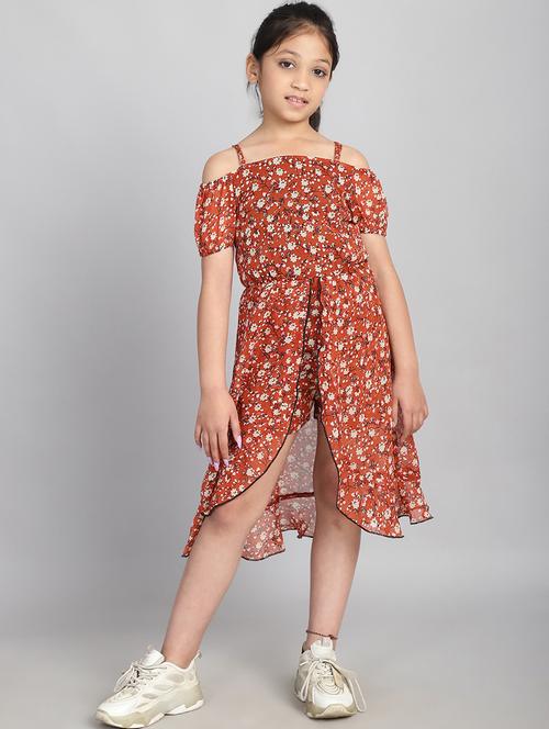 orange florals printed frock - 21034807 - Very Small Image - 1
