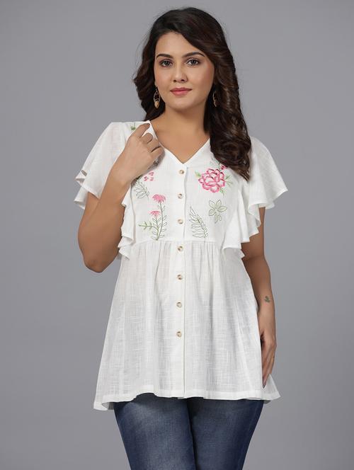 women floral embroidered flared tunic - 21034885 - Very Small Image - 1