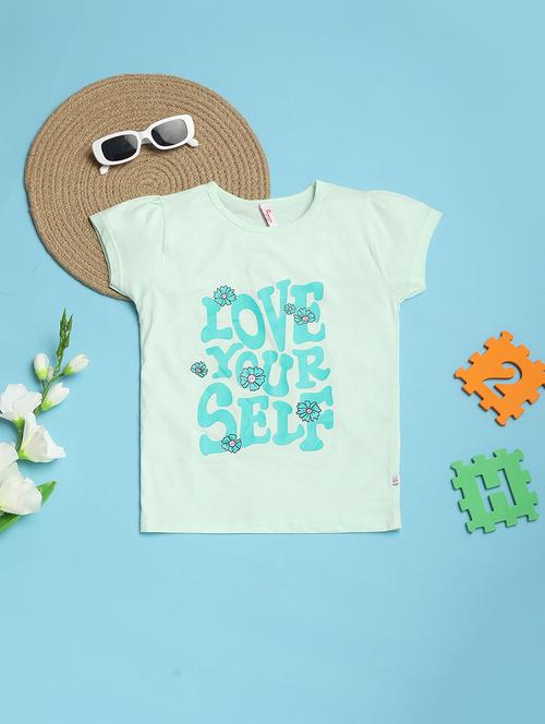 girls light green front print cotton tee - 21035066 - Very Small Image - 1