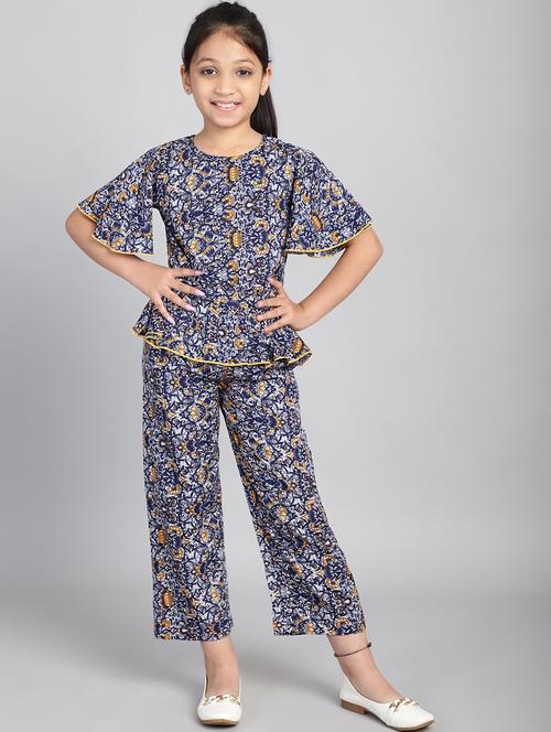 girls floral printed round neck twin set - 21035143 - Very Small Image - 1