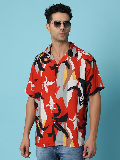 red printed rayon casual shirt - 21035562 - Very Small Image - 1
