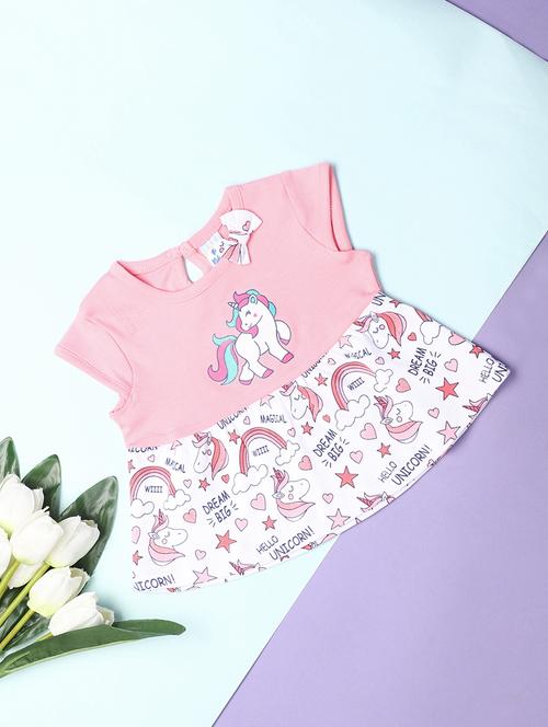 girls pink printed frock - 21035647 - Very Small Image - 1