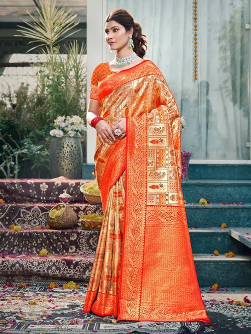 women self design banarasi saree with blouse - 21036404 - Very Small Image - 1