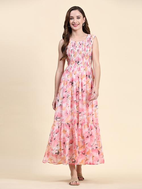 pink georgette tiered dress - 21036524 - Very Small Image - 1