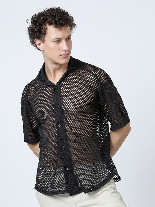 men's black crochet oversized shirt - 21036592 - Very Small Image - 1