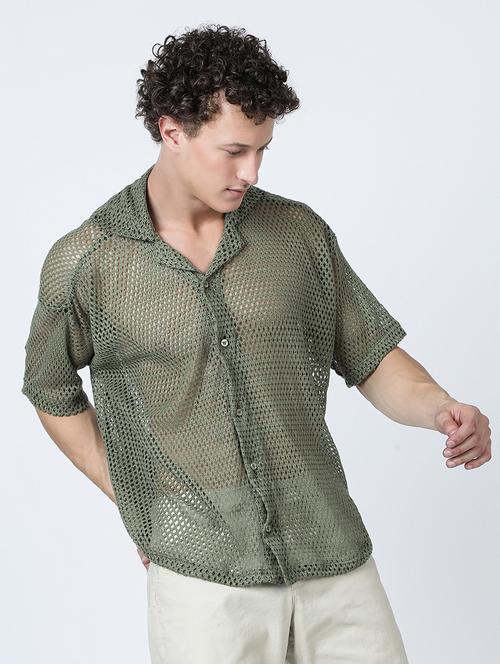 olive solid casual shirt - 21036593 - Very Small Image - 1