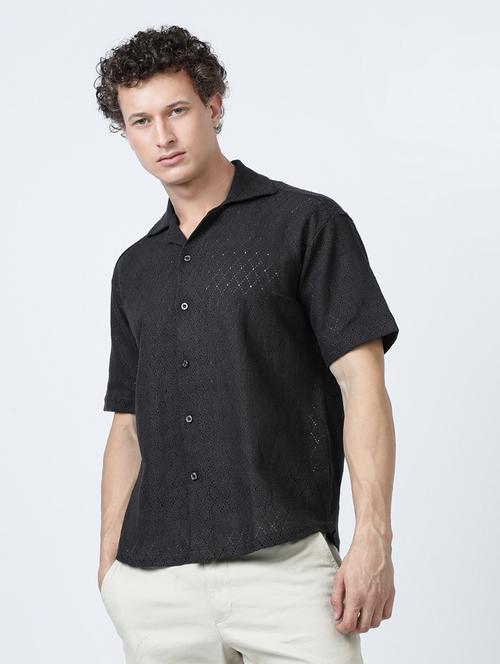 men's black crochet oversized shirt - 21036595 - Very Small Image - 1