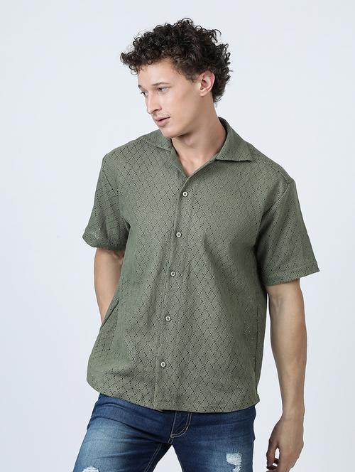 men's olive gdreen crochet oversized shirt - 21036596 - Very Small Image - 1
