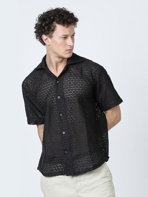 men's black crochet oversized shirt - 21036601 - Very Small Image - 1