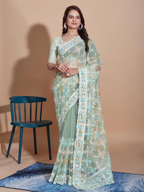 women embroidered net saree with blouse - 21036832 - Very Small Image - 1