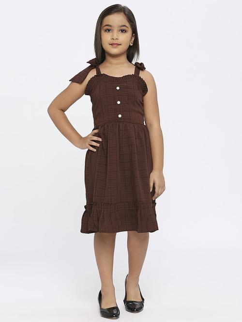 girls brown checks tiered dress - 21036896 - Very Small Image - 1